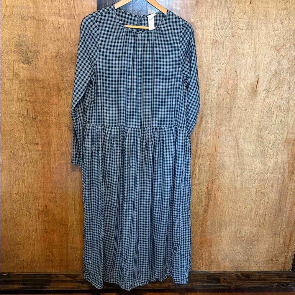 H&M Long Sleeve Gingham Maxi Dress - Blue/Black